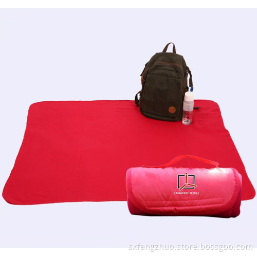 polyester plush fleece picnic blanket with handle